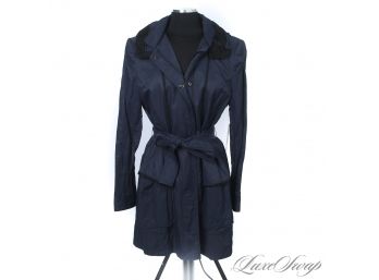 BRAND NEW WITH TAGS $228 ELIE TAHARI 'DORI' MIDNIGHT METAL BLEND UNSTRUCTURED BELTED TRENCH COAT L