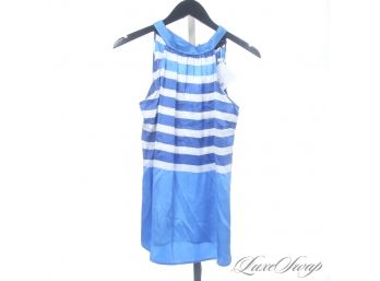 GET THE BOAT READY! BRAND NEW WITH TAGS PAUL & SHARK MADE IN ITALY PURE SILK BLUE WHITE STRIPED HALTER TOP 42