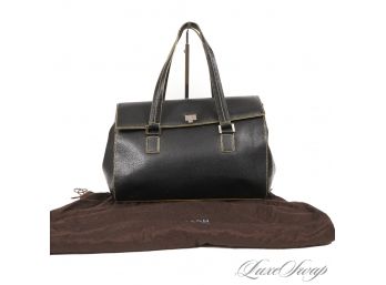 BONAFIDE LUXURY : EXCELLENT CONDITION LAMBERTSON TRUEX MADE IN ITALY BLACK CHINGALLE LEATHER LARGE FLAP BAG