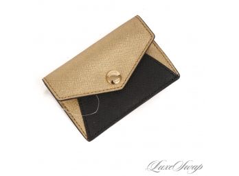 GEAR UP FOR GIFT GIVING : BRAND NEW AUTHENTIC MICHAEL KORS BLACK AND GOLD SAFFIANO LEATHER ENVELOPE CARD CASE