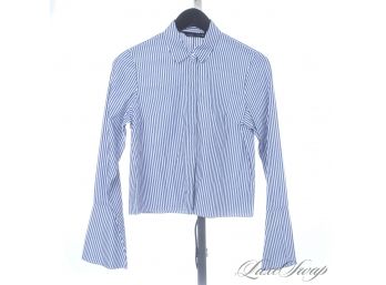 BASIC, BUT DIFFERENT : LIKE NEW WITHOUT TAGS ZARA WHITE / BLUE BENGAL STRIPE BOYFRIEND BELLSLEEVE SHIRT S
