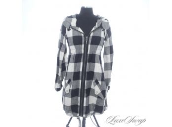 ABSOLUTE BANGER : LIKE NEW ALICE & OLIVIA BLACK AND WHITE BUFFALO CHECK CINCHWAIST UNSTRUCTURED COAT