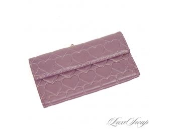 ITS VERY CUTE : LOVCAT PARIS PURPLE LEATHER ALLOVER HEART EMBROIDERED CLUTCH WALLET