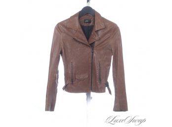 ALL THE FALL FEELS : MODERN AND CURRENT JUNE TUMBLED BROWN LEATHER WOMENS MOTORCYCLE JACKET XS