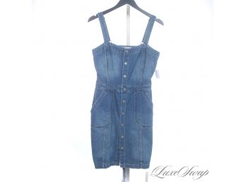 BRAND NEW WITH NORDSTROM TAGS! BLANK NYC WASHED SOFT DENIM FRONT BUTTONED DRESS WITH POCKETS! M