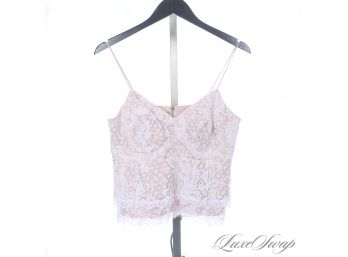 BREEZY : LIKE NEW WITHOUT TAGS NANETTE LEPORE NUDE AND WHITE LACE EMPIRE WAIST PEPLUM TANK TOP 6