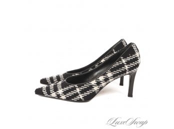 WHOA! BRAND NEW IN BOX BURBERRY MADE IN ITALY 'KATE M' (HMMM!!!) BLACK WHITE TWEED NOVACHECK SHOES 39.5