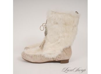 WINTER WILL BE HERE BEFORE YOU KNOW IT : NINE WEST 'WYOMER' IVORY GENUINE RABBIT FUR MUKLUK BOOTS 7.5