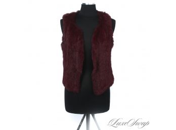 YOUR FALL BOHO CHIC FANTASIES FULFILLED : 525 AMERICA LUXE COLLECTION CRANBERRY KNITTED GENUINE FUR VEST XS