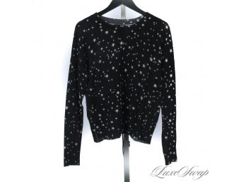 THESE KNITS ARE SERIOUSLY ADDICTIVE : HIGH QUALITY AQUA 100 PERCENT CASHMERE BLACK ALLOVER STARS SWEATER S