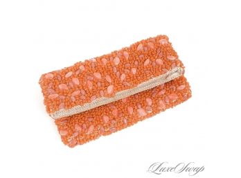DONT LET THE NAME FOOL YA : SUMMER PARTY READY BANANA REPUBLIC NATURAL LINEN CORAL STONE EMBROIDERED CLUTCH