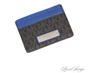 GEAR UP FOR GIFT GIVING : BRAND NEW AUTHENTIC MICHAEL KORS GRAPHITE MK MONOGRAM BLUE PATENT CARD CASE
