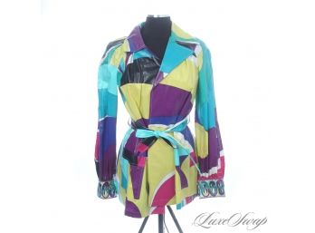 OMGGGGG STUNNING AUTHENTIC EMILIO PUCCI MADE IN ITALY 'FANTASIA' PSYCHEDELIC COATED BELTED RAIN COAT 8