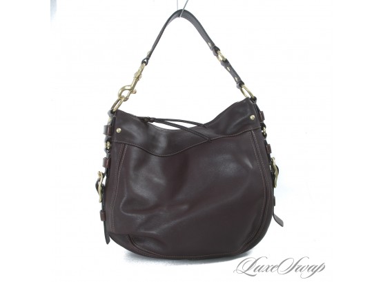 THE GOOD STUFF : MINT COACH ALL LEATHER CHOCOLATE BROWN HEAVYWEIGHT BRASS STUDDED LARGE SHOULDER BAG