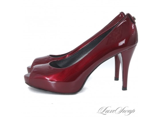 HOLY CRAP THESE ARE GREAT : LIKE NEW STUART WEITZMAN METALLIC PLUM PATENT LEATHER PEEP TOE SHOES 8