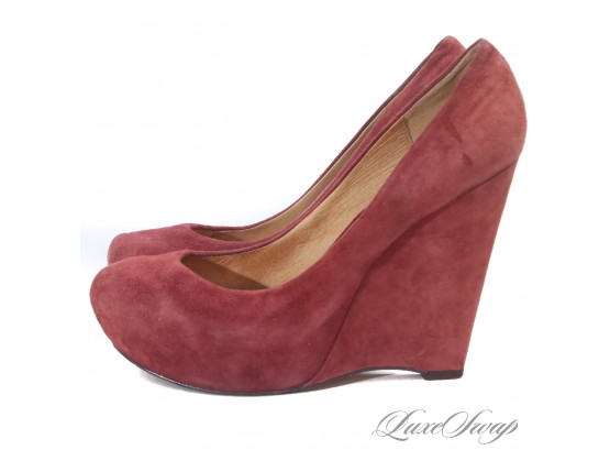 WHAT A COLOR! L.A.M.B. GWEN STEFANI TOASTED WINE SUEDE ALMOND TOE PLATFORM WEDGE SHOES 8