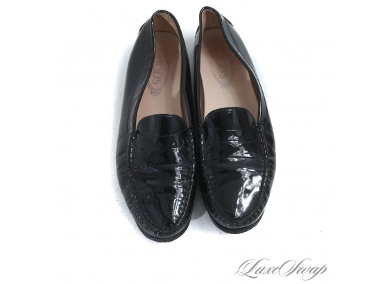 EVERYONE NEEDS ONE : TODS MADE IN ITALY BLACK PATENT LEATHER GOMMINI SOLE DRIVING LOAFERS SHOES 41