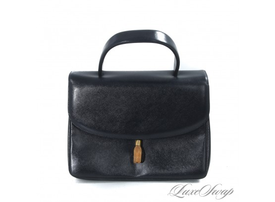 MINT AFTER ALL THESE YEARS : VINTAGE 1950S/60S BIENEN DAVIS BLACK SAFFIANO GRAIN LEATHER LUNCHEON BAG WOW!