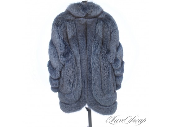 THE STAR OF THE SHOW! $4K THE FUR GALLERY GENUINE FOX FUR BLUE TWISTED SLEEVE CHUBBY COAT WOWWWWW