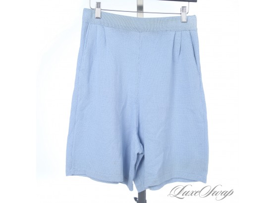 OOOOF THESE ARE CUTE : ST JOHN MARIE GRAY POWDER BLUE KNIT STRETCH HIGH RISE SHORTS 6