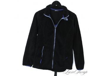YOU ALWAYS NEED ONE OF THESE IN THE CAR! THE NORTH FACE BLACK DEEP PILE SHAGGY BLUE TRIM ZIP JACKET XL