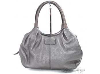 SHINE BRIGHT : AUTHENTIC KATE SPADE SILVER METALLIC SOFT LEATHER SLOUCHY HOBO BAG