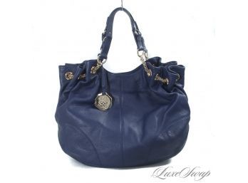BRAND NEW WITH TAGS $298 VINCE CAMUTO 'JACK' DRAWSTRING PEBBLED LEATHER INDIGO BLUE X-LARGE TOTE BAG