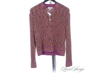 ALL THE FALL VIBES! ST JOHN MARIE GREY PURPLE HARVEST MIXED TWEED UNSTRUCTURED KNIT ZIP JACKET M