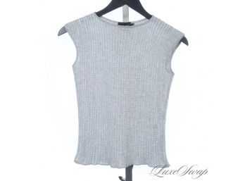 TOP LEVEL! GIORGIO ARMANI BLACK LABEL MADE IN ITALY HEATHER GREY STATIC MESH KNIT SHELL TOP 44