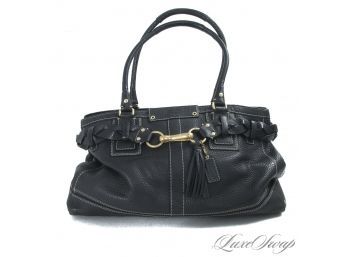 #11 NEAR MINT AND MOST WANTED COACH BLACK PEBBLED LEATHER 'HAMPTON' CARRYALL SATCHEL LARGE BAG
