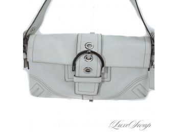 MINT COACH SOLID OPTIC WHITE SILVER HARDWARE LEATHER FLAP SMALL SHOULDER BAG