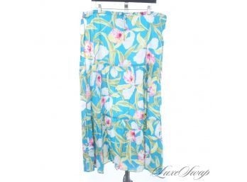 VACATION READY? OR STAYCATION READY? RALPH LAUREN RICH TURQUOISE TROPICAL FLORAL CHINOSERIE MAXI SKIRT L