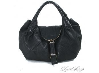 THE ONE EVERYONE WANTS! AUTHENTIC FENDI MADE IN ITALY BLACK LEATHER 'SPY' HOBO SLOUCHY BAG