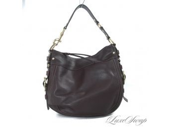 THE GOOD STUFF : MINT COACH ALL LEATHER CHOCOLATE BROWN HEAVYWEIGHT BRASS STUDDED LARGE SHOULDER BAG