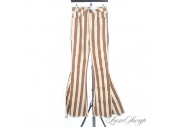 OUT-FRICKIN-STANDING BRAND NEW WITH TAGS MUMU MADE IN USA CREAM AND BROWN BELL BOTTOM MEGASTRIPE JEANS 26