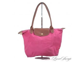 #3 AUTHENTIC LONGCHAMP PARIS MADE IN FRANCE LE PLIAGE 'TYPE SHOPPING' COLLAPSIBLE MICROFIBER BAG - HOT PINK
