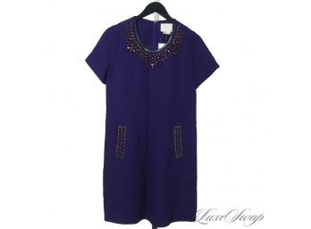 BLING BLING! KATE SPADE NEW YORK AMETHYST PURPLE STRETCH TWILL DRESS WITH CRYSTAL DETAILS 6