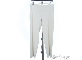WINTER WHITES : AUTHENTIC PRADA MADE IN ITALY OYSTER GREY TAUPE STRETCH MICROFIBER BANDLESS PANTS 44