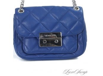 THIS IS A WINNER! MINT MICHAEL KORS ROYAL ELECTRIC BLUE SOFT QUILTED LEATHER FLAP CROSSBODY BAG