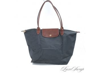 #5 AUTHENTIC LONGCHAMP PARIS MADE IN FRANCE LE PLIAGE 'TYPE SHOPPING' COLLAPSIBLE MICROFIBER BAG - ANTHRACITE