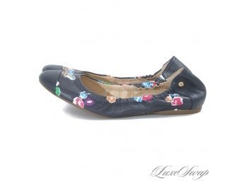 VIRTUALLY BRAND NEW COACH NAVY LEATHER 'CAMILLA' ALLOVER FLORAL BALLET FLAT SHOES 6.5