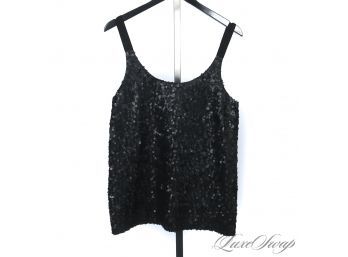 PARTY ALL THE TIME : LIKE NEW WITHOUT TAGS THEORY BLACK MATTE ALLOVER EMBROIDERED SEQUIN TANK TOP M