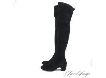 I CANT BELIEVE WE ARE GOING TO AUCTION THESE!! INSANE PRADA BLACK SUEDE CHUNKY HEEL OVER THE KNEE BOOTS 41