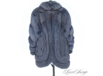 THE STAR OF THE SHOW! $4K THE FUR GALLERY GENUINE FOX FUR BLUE TWISTED SLEEVE CHUBBY COAT WOWWWWW
