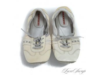 #30 Y2K DREAMS ARE MADE OF THESE : 00S PRADA LINEA ROSSA IVORY PATENT LEATHER LOW VAMP FLAT SNEAKERS 39.5