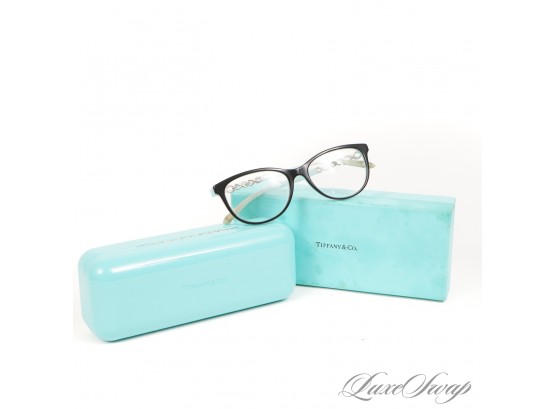 AUTHENTIC TIFFANY & CO MADE IN ITALY SIGNATURE PEARLESCENT BLUE GLASSES WTITH CRYSTAL AND SILVER TWIST