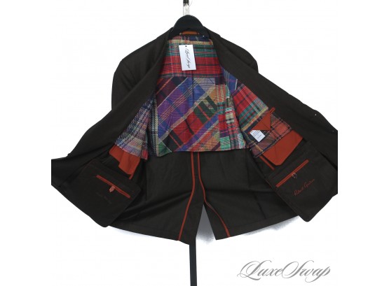 PERFECT FOR DINNERS OUT! ROBERT GRAHAM MENS CIGAR BROWN JACKET WITH ORANGE PINSTRIPE AND WILD LINING 44