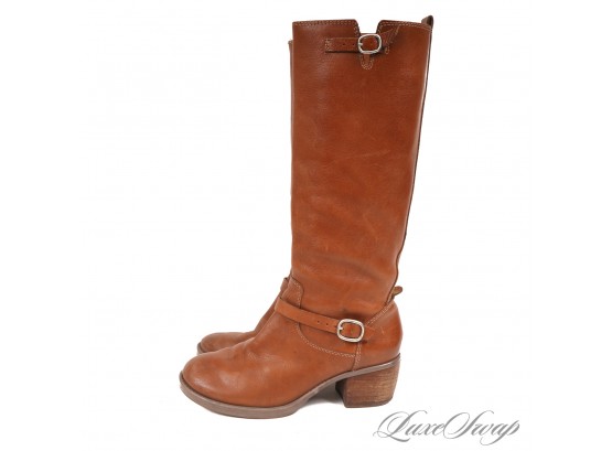 EVERY FALL WISH RIGHT HERE : LUCKY BRAND WOMENS CARAMEL SADDLE BROWN HARNESS MOTORCYCLE TALL BOOTS 8