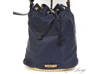 VINTAGE 1990S Y2K ERA MOSCHINO MADE IN ITALY MICROFIBER RUCKSACK BAG WITH LOGO PLATE