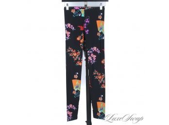 ON LOTS OF PEOPLES WISHLISTS! VERSACE X H&M BLACK ALLOVER FLORAL RAINBOW STRETCH LEGGING PANTS 4